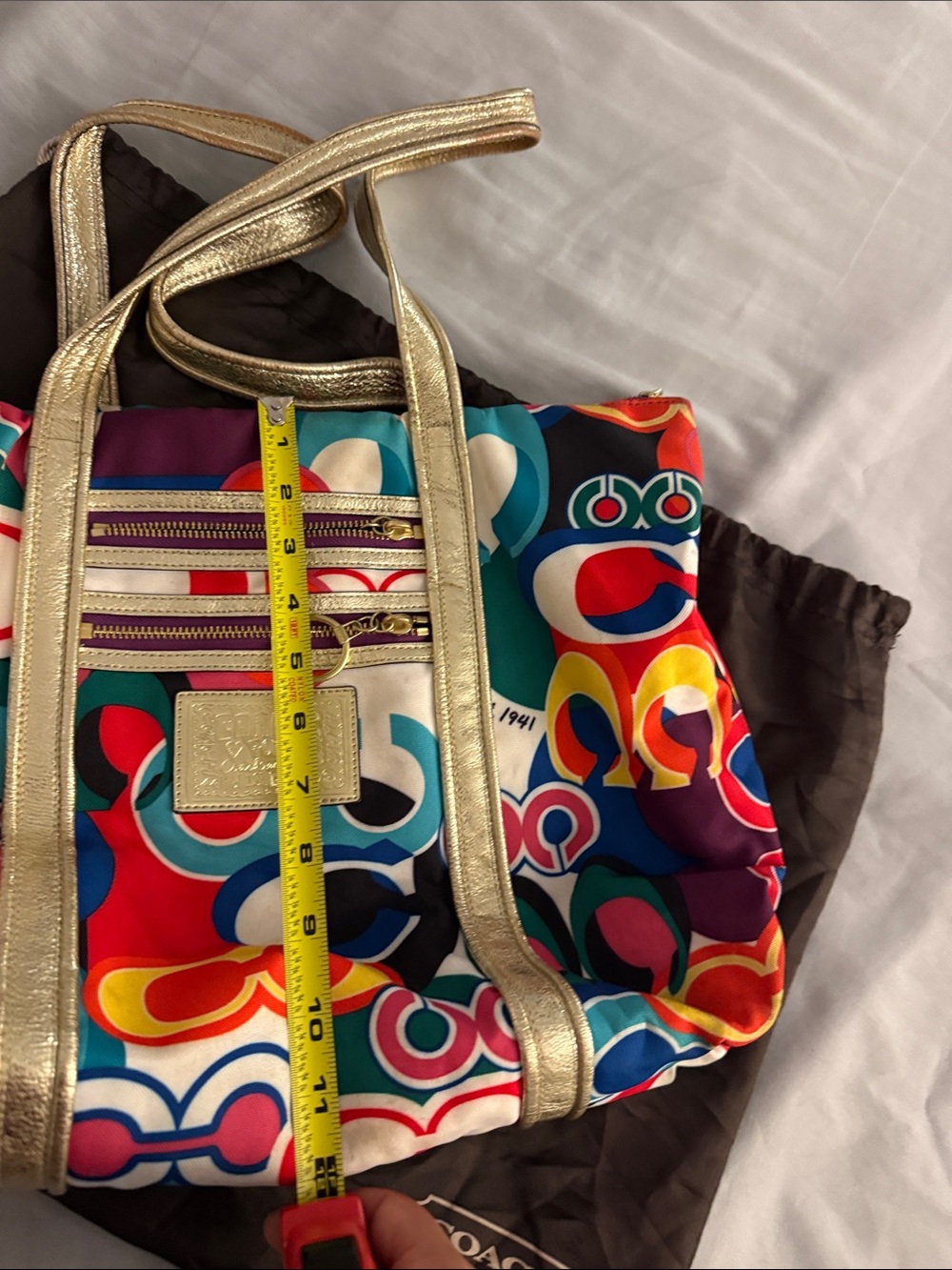 Coach Multicolor Graphic Print Tote with Metallic Gold Handles - Picture 7 of 8
